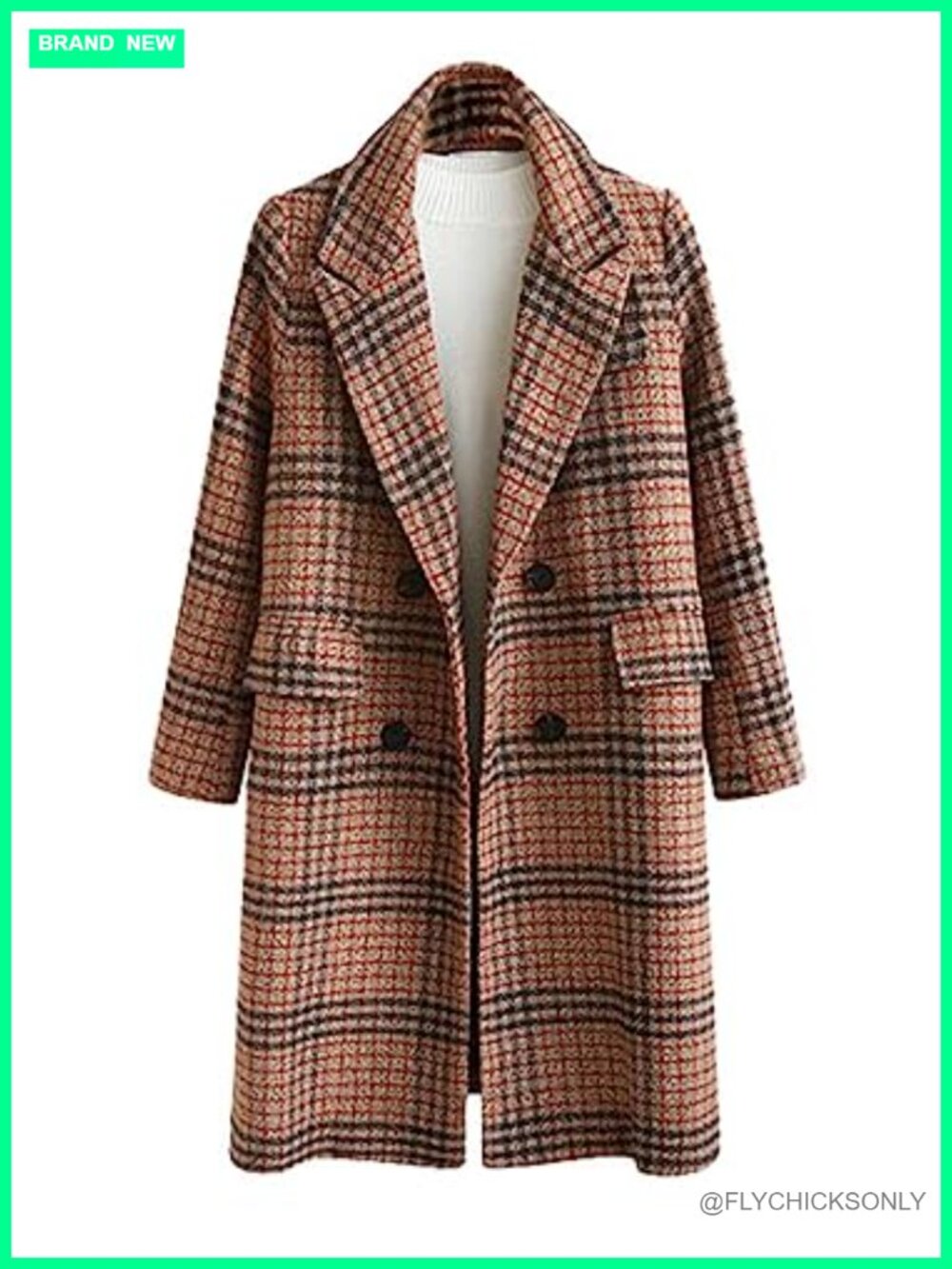 Oversize Woolen Plaid Double Breasted Long Peacoat Winter Coat